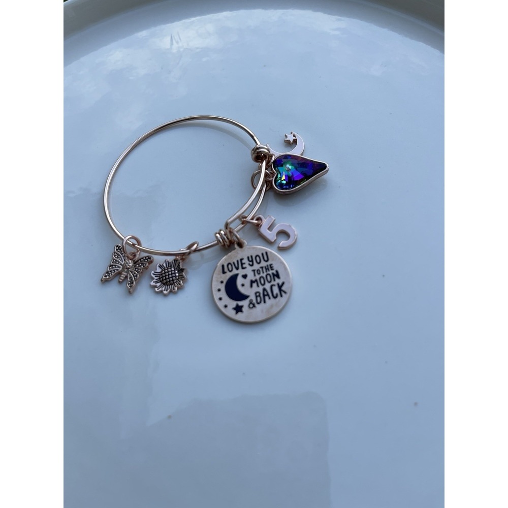 I Love You to The Moon and Back 5, Pink Rose Bracelet W Multiple Charms. Perfect